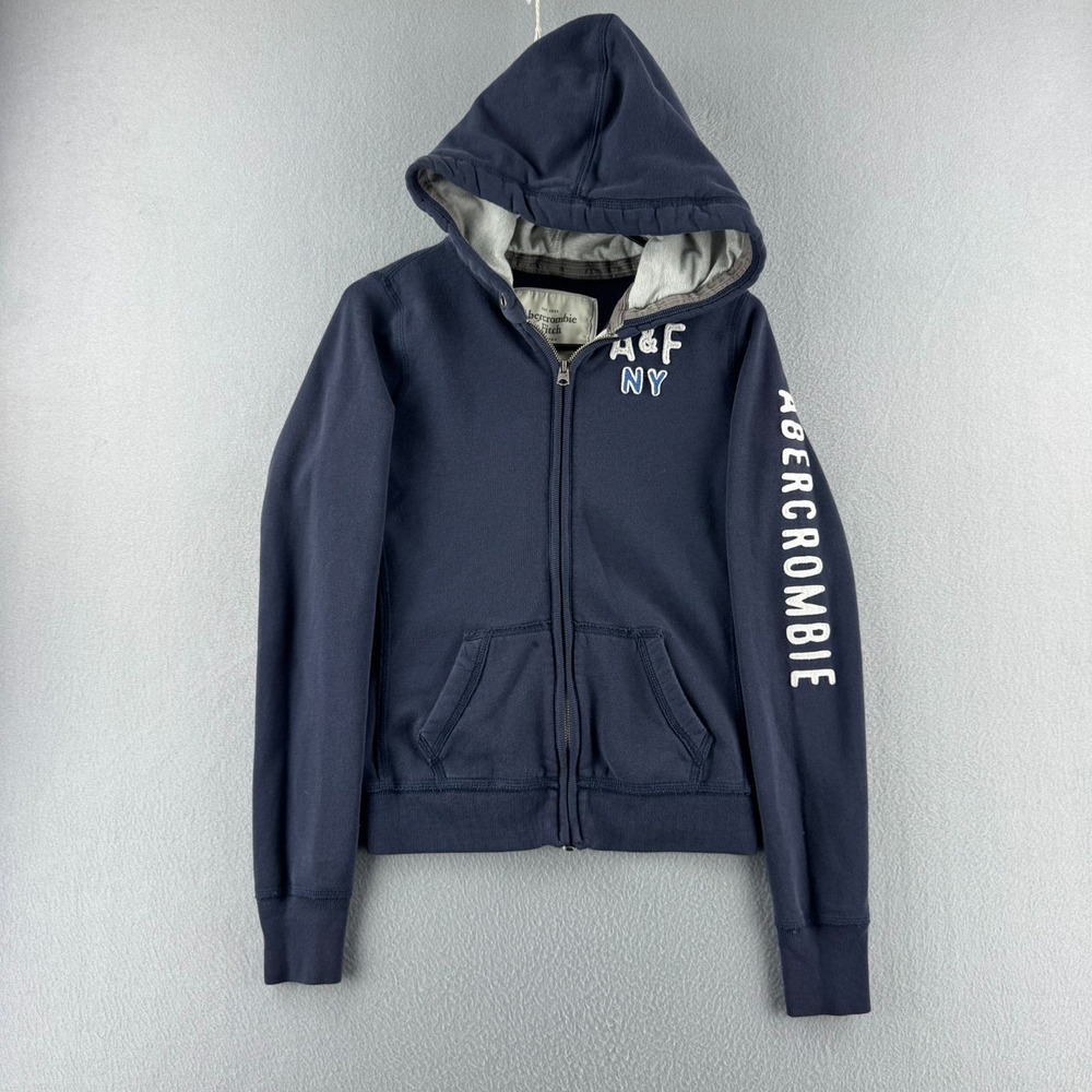Vintage‎ Abercrombie Hoodie Womens Medium Full Zip Sweatshirt Y2K Patch Logo